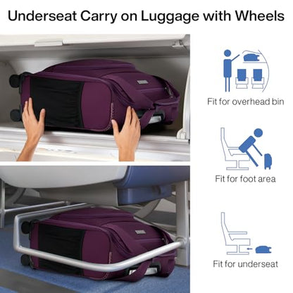 MILADA Underseat Carry On Luggage with Wheels, Airline Approved 16-inch Spinner Small Suitcase, Softside Travel Luggage, Personal Item Overnight Bag, Business Mini Suitcase for Women and Men, Purple - color: Purple