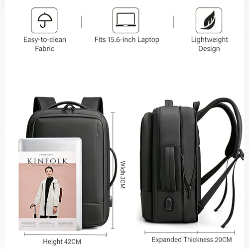 Expandable Business Laptop Backpack with USB Charging Port, Water Resistant Travel Work Bag for Men Women Fits 15.6 Inch Laptop (1) - color: 1