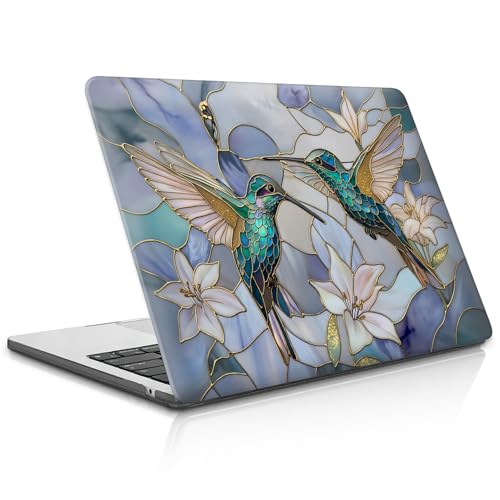 for MacBook Air 13 Inch Release 2018/2020 Model A1932 A2179 A2337 Black Computer Case,Novelty Premium Pattern Hardshell Laptop Case Gilded Wings Stained Glass Hummingbirds Lilies - color: Gilded Wings Stained Glass Hummingbirds Lilies, size: A1932/A2179/A