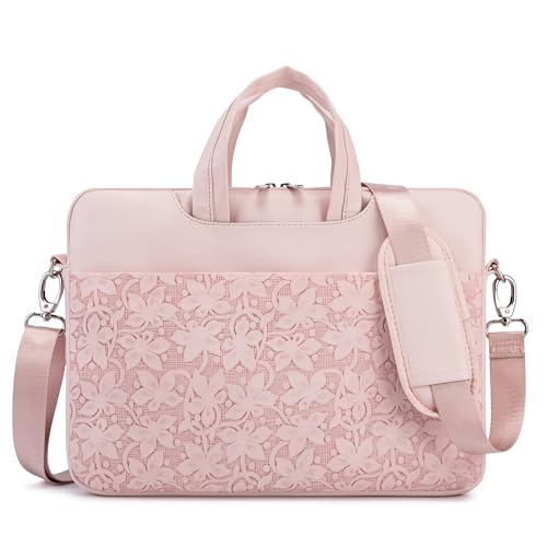 Kinmac Embossed PU Leather 360° Heavy Duty Protective Laptop Sleeve (Pink Floweret, 13 inch-14 inch) - color: Pink Floweret, size: 13 inch-14 inch