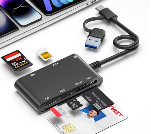 USB C/USB SIM Card Adapter for iPhone - 7 in 2 CAC Reader Military Smart Card Reader & SD/TF/M2/ID/IC/SIM/PIV/Ms Pro Duo Card Reader for iPhone 17/16/15/iPad/PC/Laptop/Windows/Linux Plug and Play - color: Black, size: USB/USBC SIM cardreader
