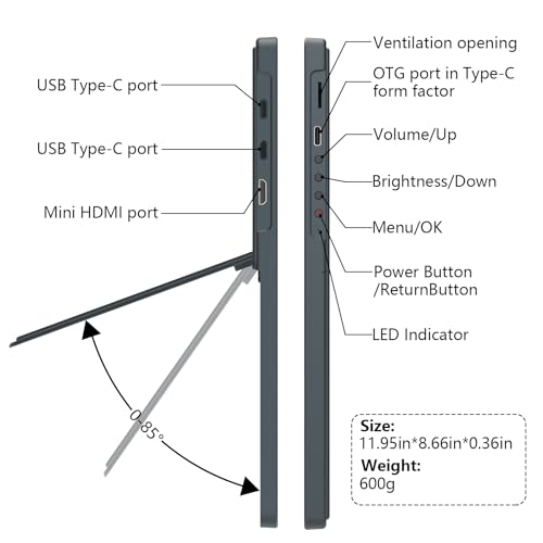 Portable Monitor 13.5'' 3000×2000 IPS 3:2 Screen, 100% sRGB HDR USB-C HDMI Second Monitor for Laptop, Ultra-Slim Portable Display with Adjustable Damping Stand, Plug & Play for PC Mac Phone