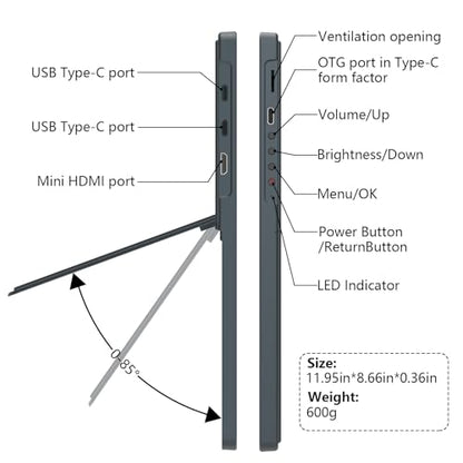 Portable Monitor 13.5'' 3000×2000 IPS 3:2 Screen, 100% sRGB HDR USB-C HDMI Second Monitor for Laptop, Ultra-Slim Portable Display with Adjustable Damping Stand, Plug & Play for PC Mac Phone