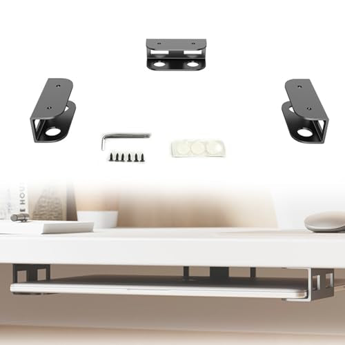 Under Desk Laptop Mount - Metal Under Desk Shelf Holder with Anti-Scratch, Laptop Wall Holder for Keyboard, Devices Thickness <1.6'' (Black) - color: black