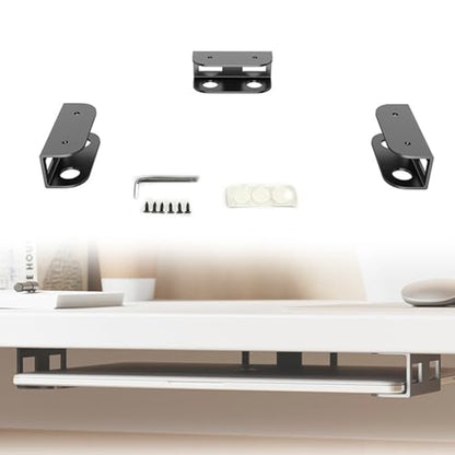 Under Desk Laptop Mount - Metal Under Desk Shelf Holder with Anti-Scratch, Laptop Wall Holder for Keyboard, Devices Thickness <1.6'' (Black) - color: black