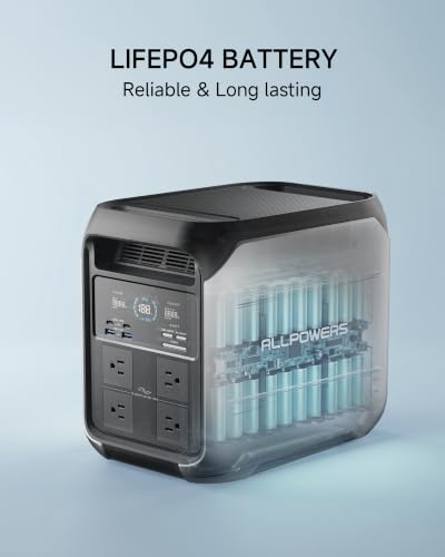 ALLPOWERS P1800 Portable Power Station, 1024Wh LiFePO4 Battery Backup w/ 4 1800W (3600W Peak) AC Outlets, 140W USB-C Output, Fast Charging and UPS Solar Generator for Home Backup, Camping, Party& RVs - color: P1800(1800W)