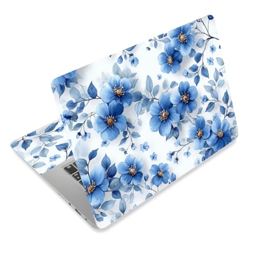 Laptop Skin Sticker Decal for 12 13 13.3 14 15 15.6 in, Universal Vinyl Waterresistant Protector Cover for Notebook PC Netbook, Computer Decor for Women Girls Blue Flowers - color: Blue Flowers