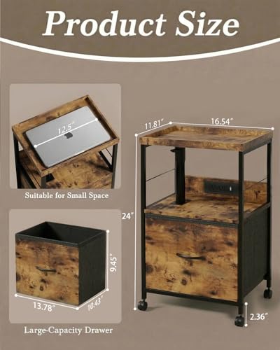 Faesun Swivel Lift Top Nightstand with Charging Station, Rolling Night Stand with Fabric Drawer, Adjustable Bedside Table for Bedroom, Living Room, Brown, Pro - color: 03 - Brown, size: 1 Drawer (Tray Top)