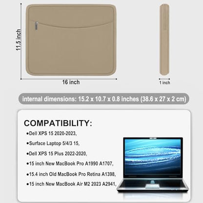Laptop Case Sleeve 15.6 inch, Shockproof Protective Briefcase Carrying Computer Cover Bag with Accessory Pocket, Laptop Bag Compatible with MacBook, HP, Dell, Lenovo, Asus, Khaki - color: Khaki, size: 15.6 inch