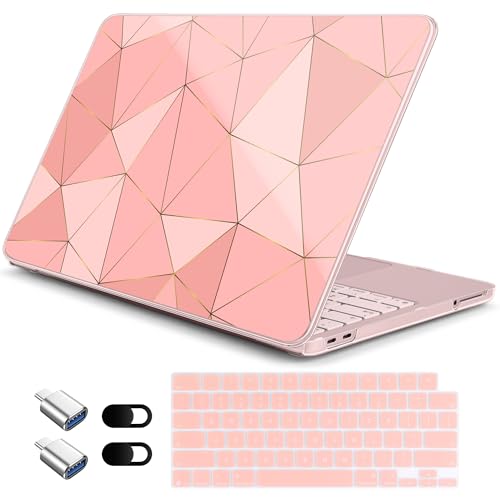 for MacBook Neo 13 Inch Case 2026 Release Model A3404, Cute Aesthetic Ultra-Slim Hard Shell with Keyboard Cover, 6-in-1 Laptop Accessories Bundle for Women Girls, Rose Gold Geometric - color: Rose Gold Geometric