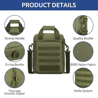 Tactical Messenger Bag, Laptop Briefcase MOLLE Shoulder Pack Handbag | Heavy Duty, Adjustable Strap, Water-resistan, Fit 14inch Tablet, Satchel Work Bag, for Outdoor, Hiking, Travel - color: Army Green