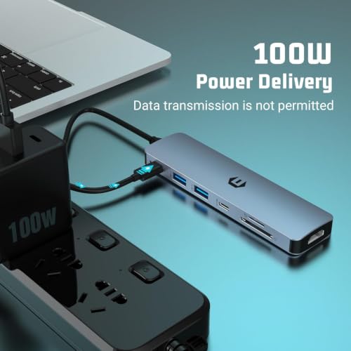7 IN 1 USB C Adapter, 4K HDMI, USB C 3.0, 2 USB 3.0, 100W PD, SD/TF Card Reader, Compatible with Thunderbolt 3, MacBook Pro/Air, Windows and Other Type C Devices