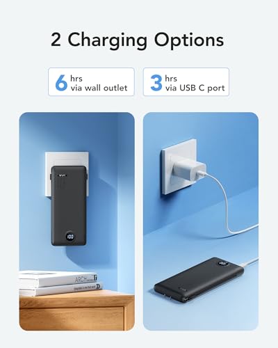 VRURC 10000mAh 22.5W Portable Charger, AC Plug & Built-in Cables,Black | Slim battery pack ,PD 20W fast charging, for business travel,compatible with iPhone & Samsung - color: Black