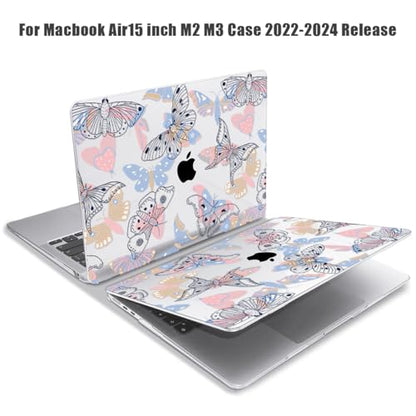 for MacBook Air 15 inch Case 2026-2023 Release M5 A3448 M4 A3241 M3 A3114 M2 A2941 Liquid Retina Display, Hard Shell Case with Keyboard Cover+Screen Film+Trackpad Film,Line Butterfly - color: Line Butterfly