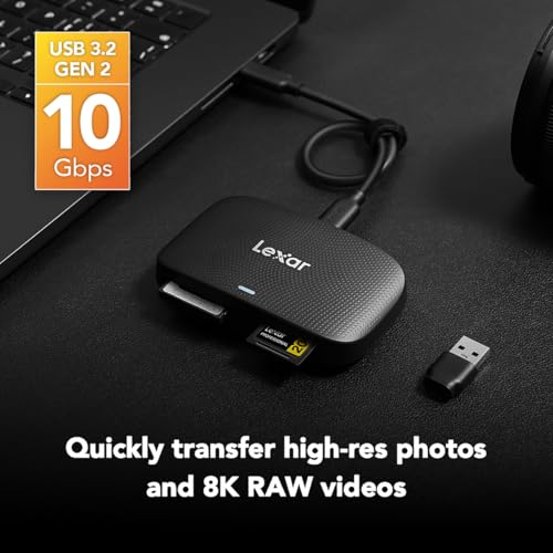 Lexar CFexpress Type B/SD Card Reader, Up to 10Gbps, USB 3.2 Gen 2 | Designed for CFexpress Type B & SD Cards, Dual-slot Simultaneous Offload, Includes USB-C/A Adapter, LRW520U-RNBNG - style: CFexpress Type B / SD USB 3.2 Reader