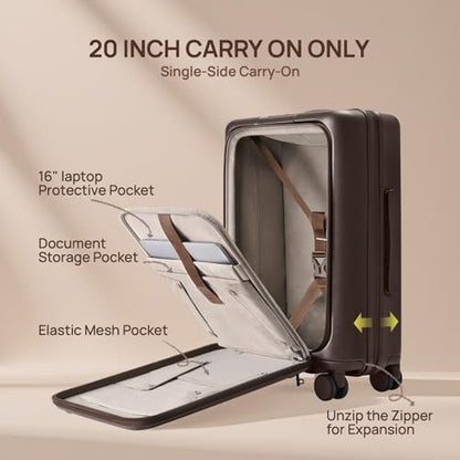 NINETYGO Carry On Luggage 22x14x9 Airline Approved, Top Opening 20 Inch Suitcase with Front Compartment, Expandable, Coffee-Infused PC Shell, Eco-Friendly, Cup Holder, TSA, Spinner Wheels (Flat White) - color: 03-Oats Flat White, size: Carry-On 20-Inch (T