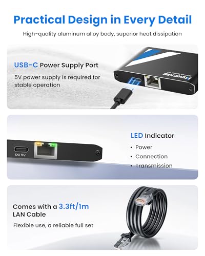 NEWCARE Gigabit Ethernet Splitter 1 to 4 with 3.3ft LAN Cable, 1000Mbps High Speed 1 in 4 Out RJ45 Multi Port Internet Splitter for Cat5e/6/7/8, 4 Devices Simultaneously Networking, Plug & Play