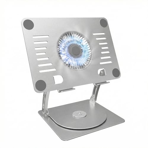 SHUWEI Gaming Laptop Cooling Pad with 360° Rotation Base, Ergonimic Aluminum Laptop Cooling Stand with 3 Speed Fan, Adjustable Height Laptop Cooling Pad for 10-17.3'' Notebook - Silver - color: Silver, size: For 17" Laptop & 360°Rotation