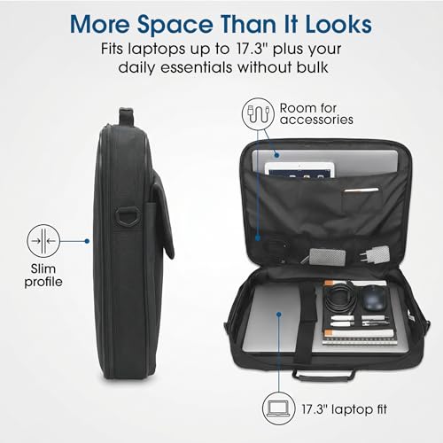 MANHATTAN Laptop Shoulder Bag Carrying Case – Slim Briefcase Style, Clamshell Opening, Padded Compartments–3 Yr Mfg Warranty - size: 17.3 Inch