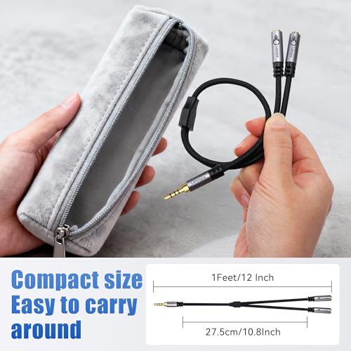 Dual 3.5mm Headphone Splitter with Microphone, 1/8 inch 3.5mm 4-Pole TRRS Male to Dual TRRS Female Audio Mic Y Splitter Cable (1Feet) for Gaming Headsets, Online Chat, Sharing Audio on PC,Laptop,Phone - color: 3.5mm TRRS 1 Male to 2 Female Splitter, size: