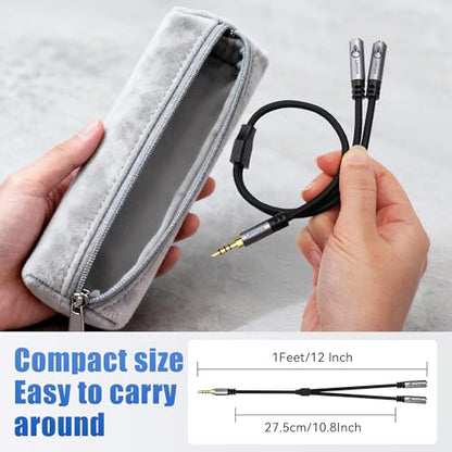 Dual 3.5mm Headphone Splitter with Microphone, 1/8 inch 3.5mm 4-Pole TRRS Male to Dual TRRS Female Audio Mic Y Splitter Cable (1Feet) for Gaming Headsets, Online Chat, Sharing Audio on PC,Laptop,Phone - color: 3.5mm TRRS 1 Male to 2 Female Splitter, size: