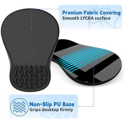 YIWEI Ergonomic Mouse Pad with Wrist Rest for Carpal Tunnel Pain Relief | Memory Foam Wrist Support,Non-Slip Rubber Base, Keyboard Computer Mousepad,Lycra Cloth Surface,Gaming Home Office,Black - color: Black