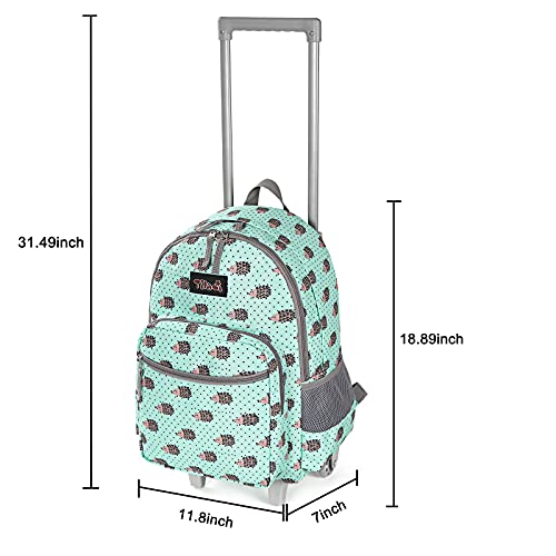Tilami Rolling Backpack 18 inch Double Handle Wheeled Boys Girls Travel School Children Luggage Toddler Trip - color: Hedgehog Green