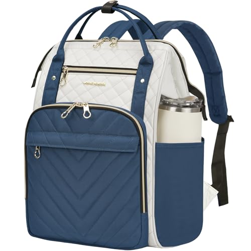 KROSER Laptop Backpack 17" Stylish Backpack Work for Men-Beige/Haze Blue | Water Repellent College Casual Daypack Travel Business Women - color: Beige/Haze Blue, size: 17 inch