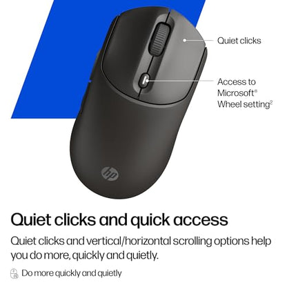 HP 400 Quiet Wireless Mouse, Dual Bluetooth & 2.4GHz, Soft Silicone, Quiet Clicks, Microsoft Wheel, 24-Month Battery, 6000 DPI, Ambidextrous, Eco-Friendly Design, Multi-OS, Black - color: Black