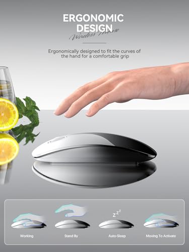 RAPIQUE Bluetooth Wireless Mouse, BT5.1＆ 2.4G Slim Dual Mode, White to Black - color: White to Black