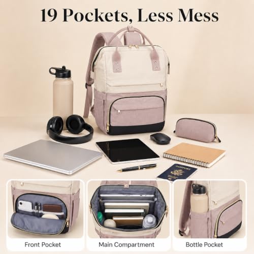 Laptop Backpack for Women, 15.6 Inch Work Backpack Purse with Large Capacity, Water-Resistant Nurse Bag, College Bookbag for School, Casual Travel Daypack, Beige and Nude - color: Beige and Nude
