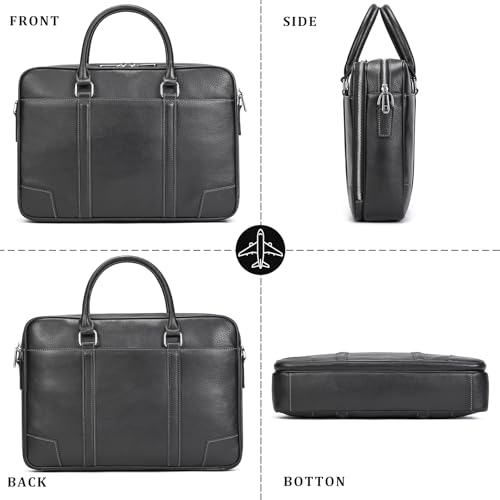 Leather Laptop Bag for Men Briefcase Fits 15.6 Inch Notebook Portable Shoulder Messenger Crossbody Bag for Travel Office - color: 824-black