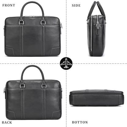 Leather Laptop Bag for Men Briefcase Fits 15.6 Inch Notebook Portable Shoulder Messenger Crossbody Bag for Travel Office - color: 824-black