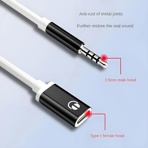 3.5mm Male to USB C Female Audio Adapter, Only Analog Audio Aux Jack Cable for Smartphone Laptop Tablet MP3 （Black）