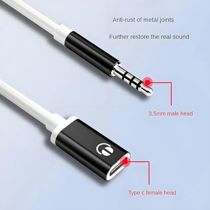 3.5mm Male to USB C Female Audio Adapter, Only Analog Audio Aux Jack Cable for Smartphone Laptop Tablet MP3 （Black）