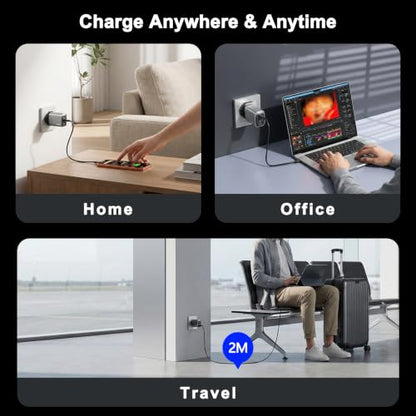 200W USB C Charge Block,3 Port PD 100W GaN Charger,Multi Port Fast Charging Station Hub for Multiple Devices,Compatible with MacBook/iPad/iPhone/Laptop/Galaxy/Android Cell Phone with 2M C-C Cable