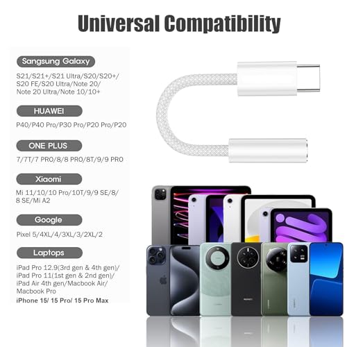 Fidioto 4 Pack USB-C to 3.5 mm Jack Adapter, Aux to USB C Adapter for Headphones Cable Compatible with iPhone 17/16 Pro Max/16 Pro/16/Samsung Galaxy S24/S23/S22/S21 Ultra/iPad Pro/Pixel 8 … - color: White, size: 4 Pack