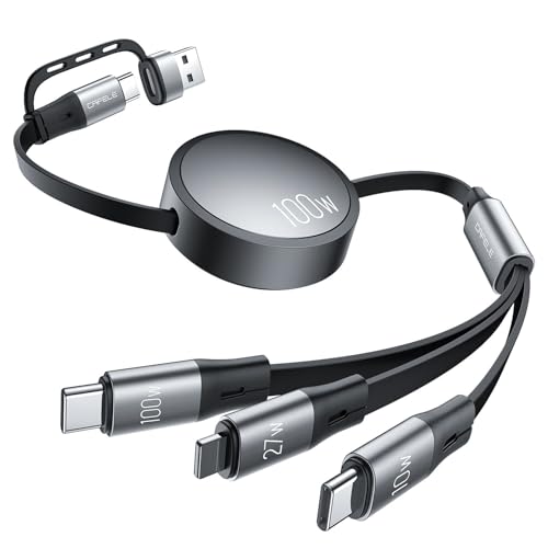CAFELE Multi Charging Cable 100W Retractable USB C Cable, 6-in-1 Dual Type C and 27W L 5A Fast Charger Cord for Phone 16 15 14, Galaxy S24 S23, MBook, Pad and Multiple Devices (3.6ft) - color: Grey-3