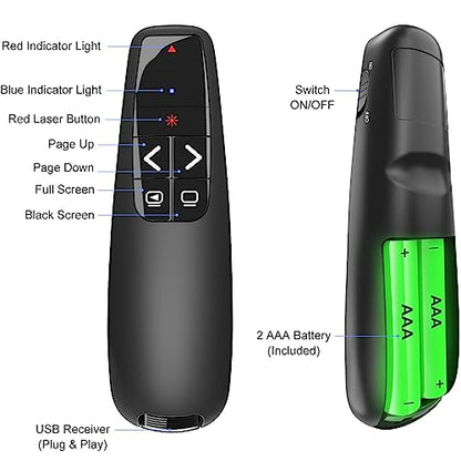 Presentation Clicker with Case Storage: Wireless Presenter Remote: Red Laser Pointer Computer Clickers, USB C PowerPoint PPT Clicker for Mac Laptop, Slideshow Google Slide Advancer - style: Red Laser + Case