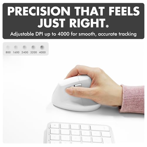 X9 Performance Wireless Vertical Ergonomic Mouse - (BT + 2.4Ghz) - Click in Comfort - Up to 4000 DPI, 6 Button, Rechargeable - Bluetooth Ergonomic Vertical Mouse Wireless - for Mac and PC - White - color: White