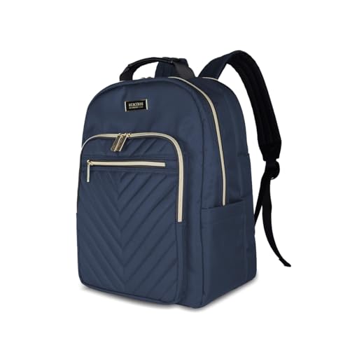 Kenneth Cole REACTION Chelsea 2-Piece Bundle - 20" Chevron Expandable 8-Wheel Carry-On Suitcase & Matching 15" Laptop Backpack, Navy - color: Navy, size: 2-Piece Bundle (Carry On + Backpack)