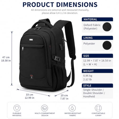 Travel Laptop Backpack with USB Port, Reflective Business Bag (Matte Black) - color: Matte Black
