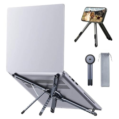 3 in 1 Magnetic Tripod Phone Holder Foldable Portable Laptop Stand | Collapsible & Portable, 8-level Height Adjustable, Desk Stand for Office & Travel for 10-16″ Laptops & 4-13″ Phones/Tablets,
