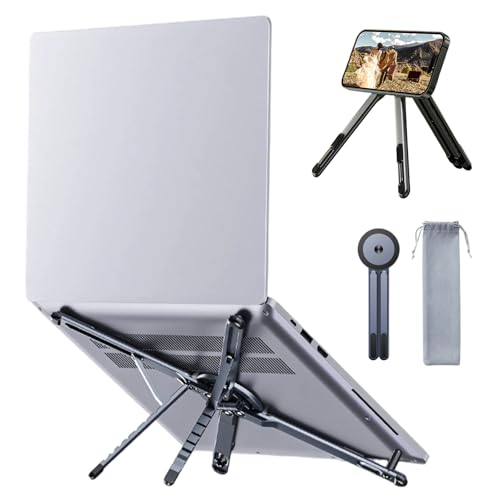 3 in 1 Magnetic Tripod Phone Holder Foldable Portable Laptop Stand | Collapsible & Portable, 8-level Height Adjustable, Desk Stand for Office & Travel for 10-16″ Laptops & 4-13″ Phones/Tablets,