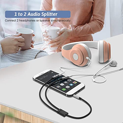 DigitConvert Headphone Splitter,3.5mm Extension Cable Audio Stereo Y Splitter (Hi-Fi Sound), 3.5mm Male to Female Dual Headset Jack Adapter for iPhone Samsung Tablet Laptop, PS4, Switch & More