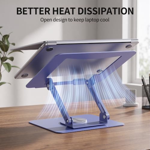 SOUNDANCE 360 Rotating Laptop Stand, Ergonomic Computer Riser for Desk, Adjustable Height Multi-Angle Metal Holder, Foldable Portable Notebook Elevating Base for Office & Home, Purple - color: Purple