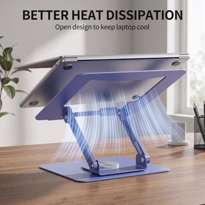 SOUNDANCE 360 Rotating Laptop Stand, Ergonomic Computer Riser for Desk, Adjustable Height Multi-Angle Metal Holder, Foldable Portable Notebook Elevating Base for Office & Home, Purple - color: Purple