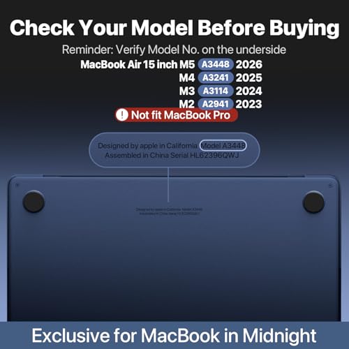 Macaset for MacBook Air 15 inch Case M5 M4 M3 M2 2026-2023 Mac Laptop Cover | Crystal Clear, Midnight Blue, Color Match, Protective Hard Shell, Ultra Thin & Lightweight, Anti Crack, Snap on Fit Plastic - color: Crystal Midnight
