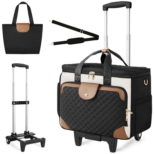 Arcoyard Rolling Teacher Bag with File Teacher Tote and Detachable Trolley, Large Rolling Bag for Work with 17.3 Inch Laptop Compartment, Work Bags for Women, Teaching, Nurse, Craft, Beige Brown - color: Beige Brown