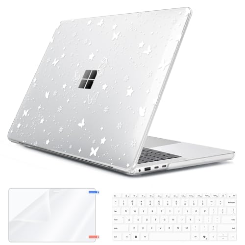Case Compatible with 13.8" Microsoft Surface Laptop 7 Windows 11 PC 2024 Release Model 2036, Lightweight Plastic Hard Shell Case + Keyboard Cover + Screen Protector + Webcam Cover, Butterfly - color: Butterfly